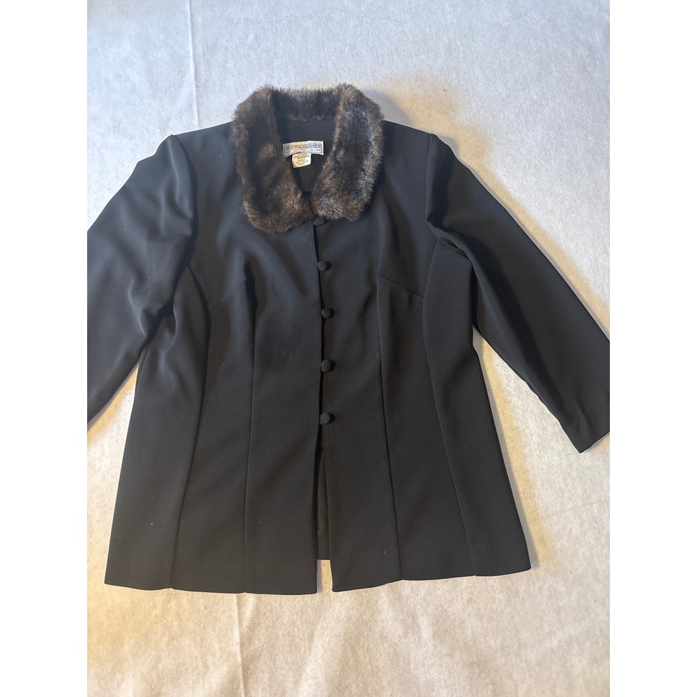Jessica Howard Woman Jacket Womens 16 Black Faux Fur Collar Button Front